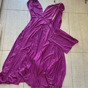 Henkaa Sakura Convertible Magenta Purple Bridesmaid Maxi Dress and Bandeau